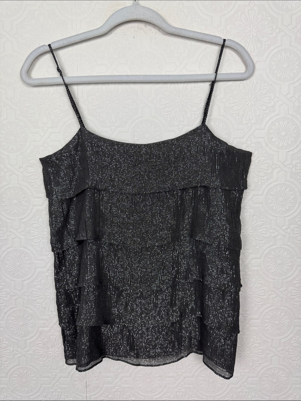 Nili Lotan Y2K Metallic Silk Tiered Cami Tank Top Medium Party Club Staple